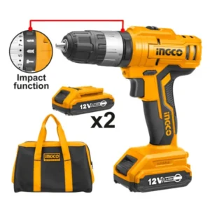Cordless impact drill Voltage:12V No-load speed:0-400/0-1500rpm Max impact rate:0-5500/0-20000bpm